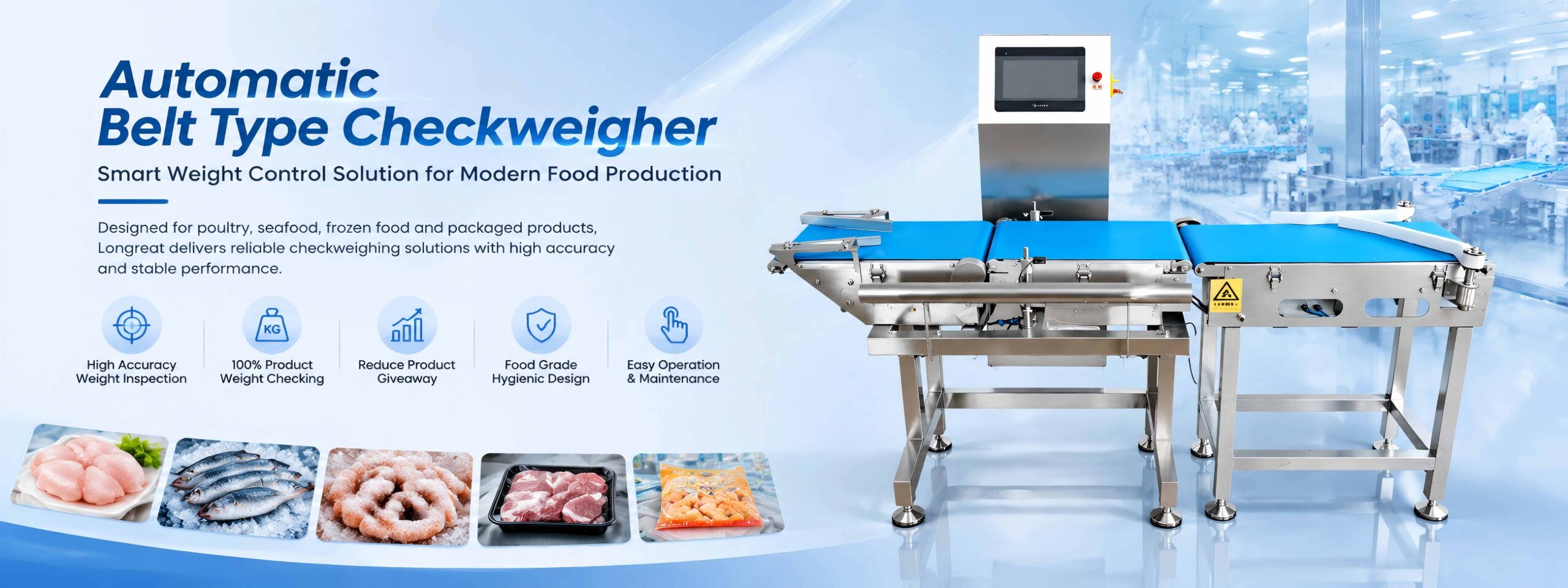Longreat automatic belt type checkweigher for food processing and packaging production lines