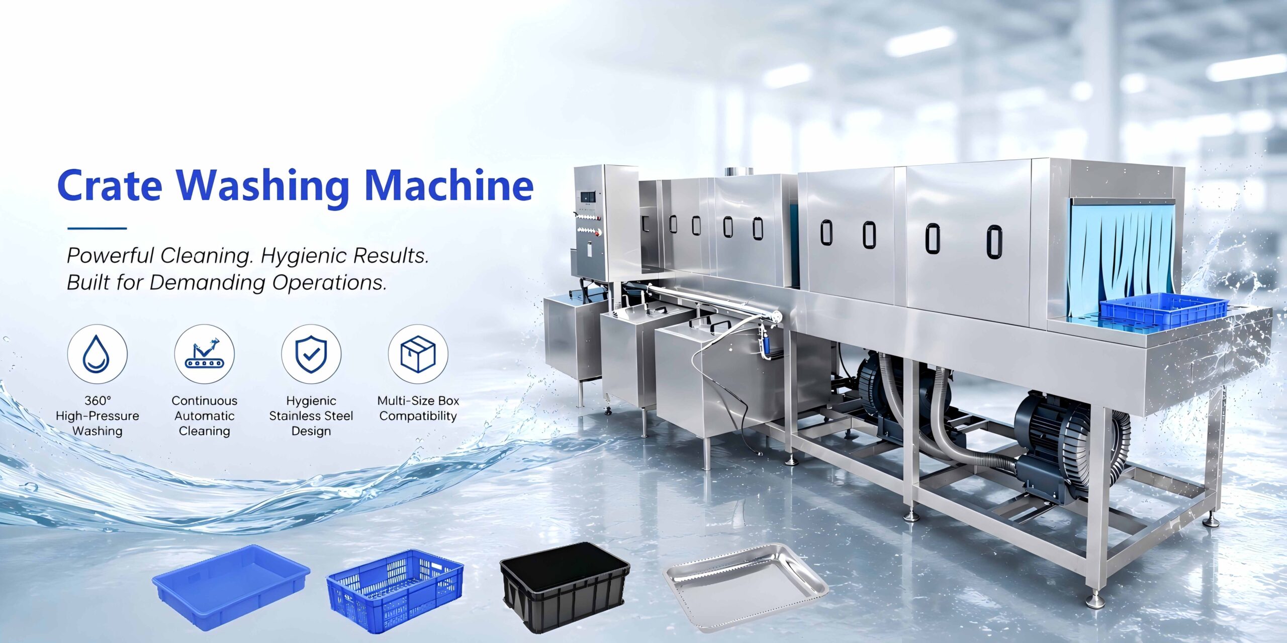 Longreat industrial automatic crate washer for food processing and reusable plastic crate cleaning