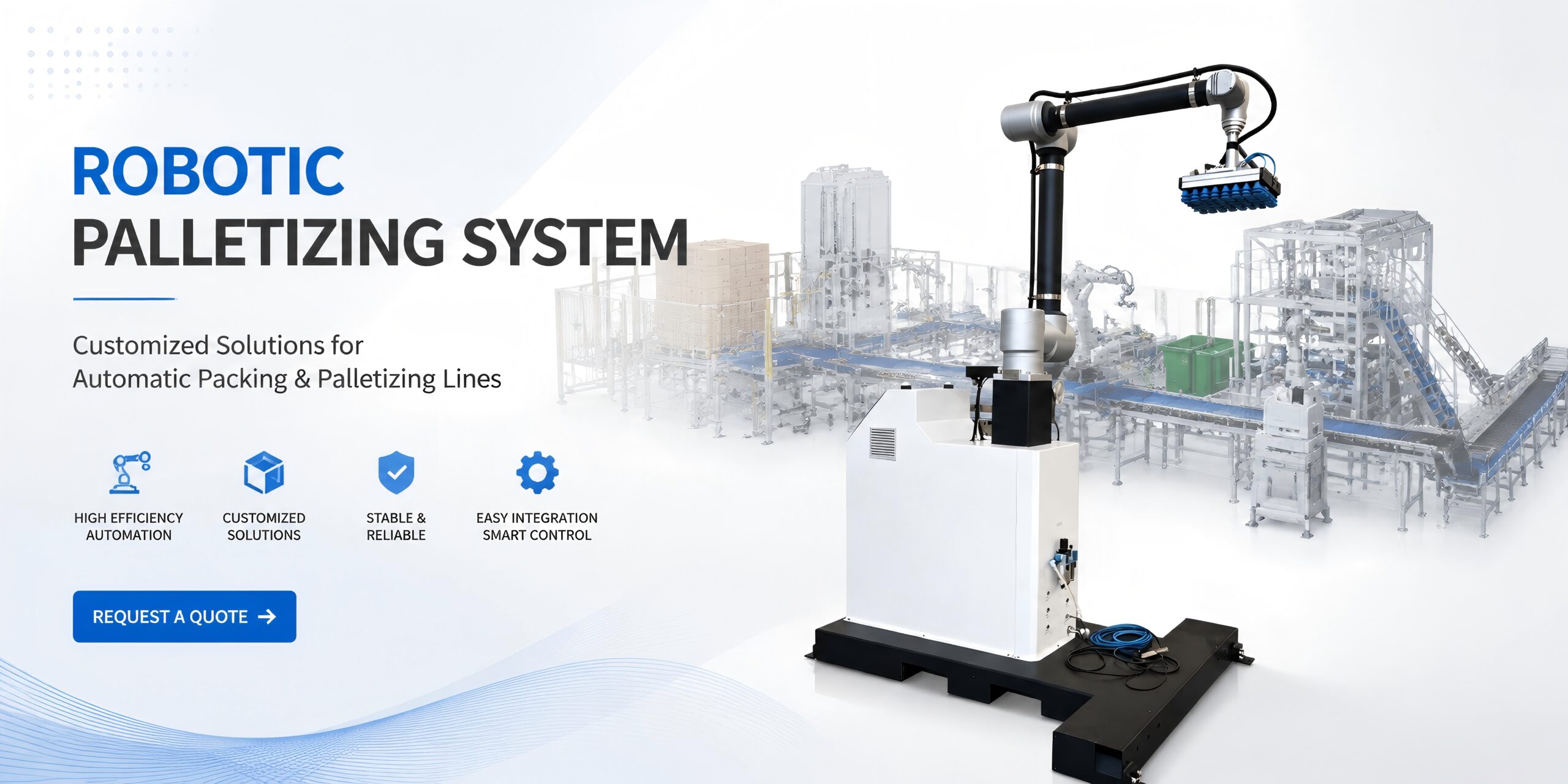 Robotic palletizing system with automatic packing line for customized industrial automation solutions