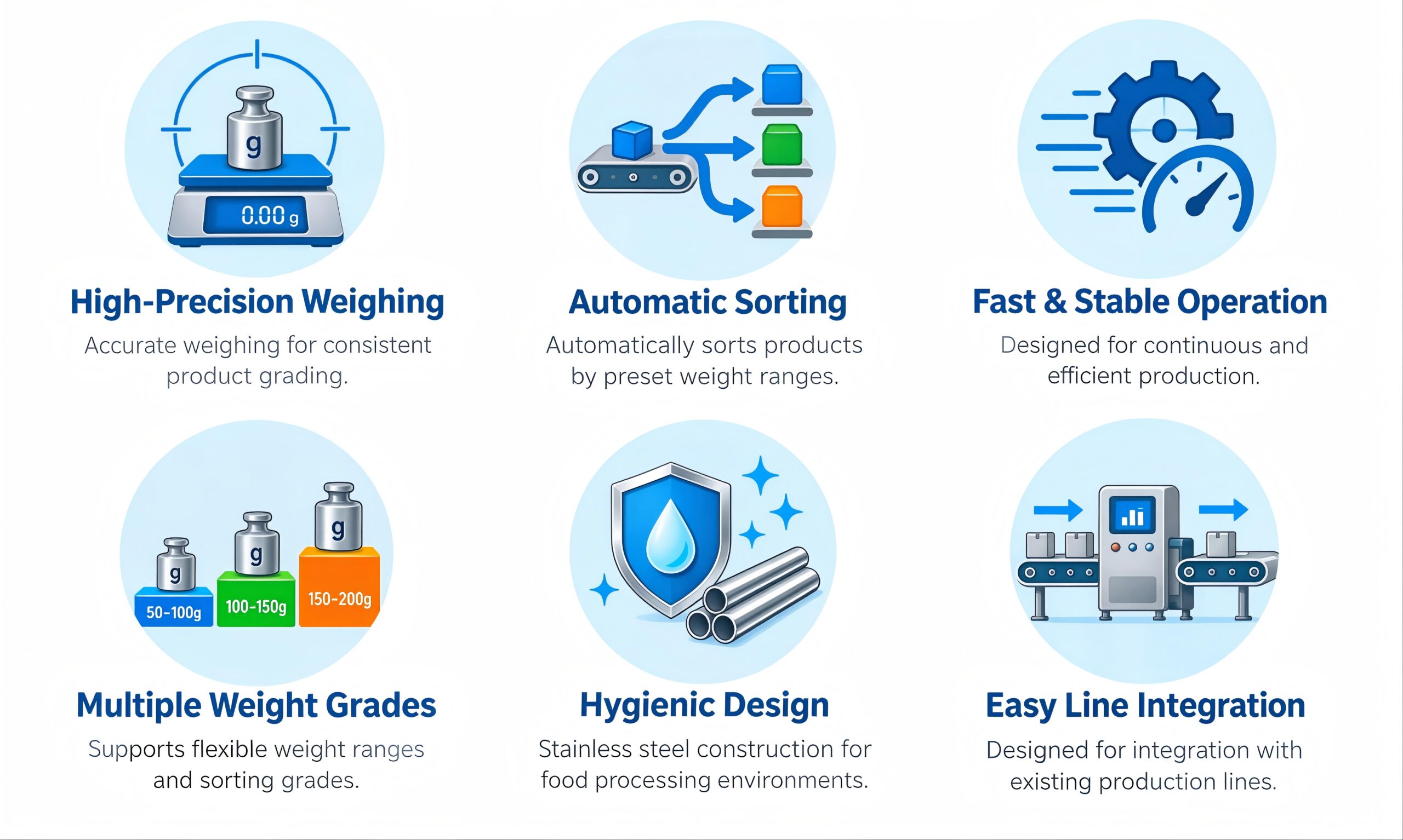 Weight sorting machine key features