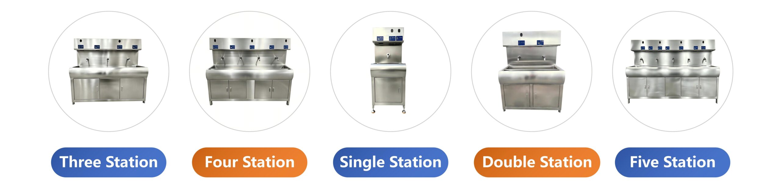 Automatic hand washing station models including single double three four and five station stainless steel hygiene equipment for food processing factories