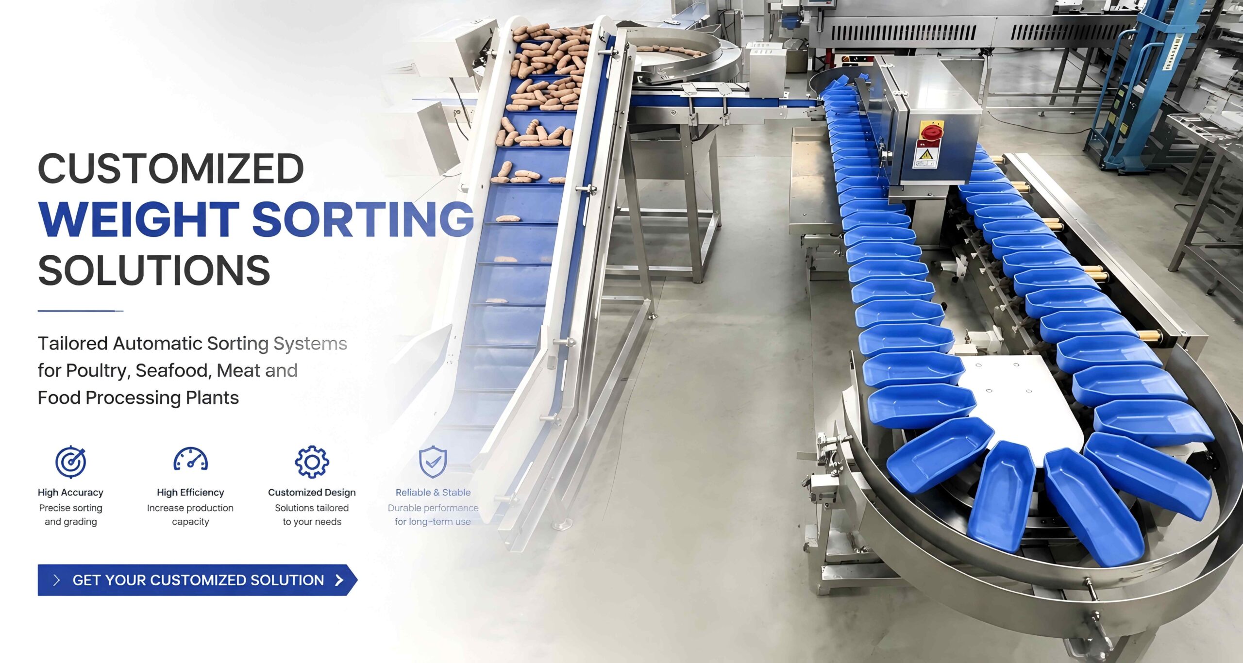 Customized weight sorting solutions with automatic sorting system for food processing plants