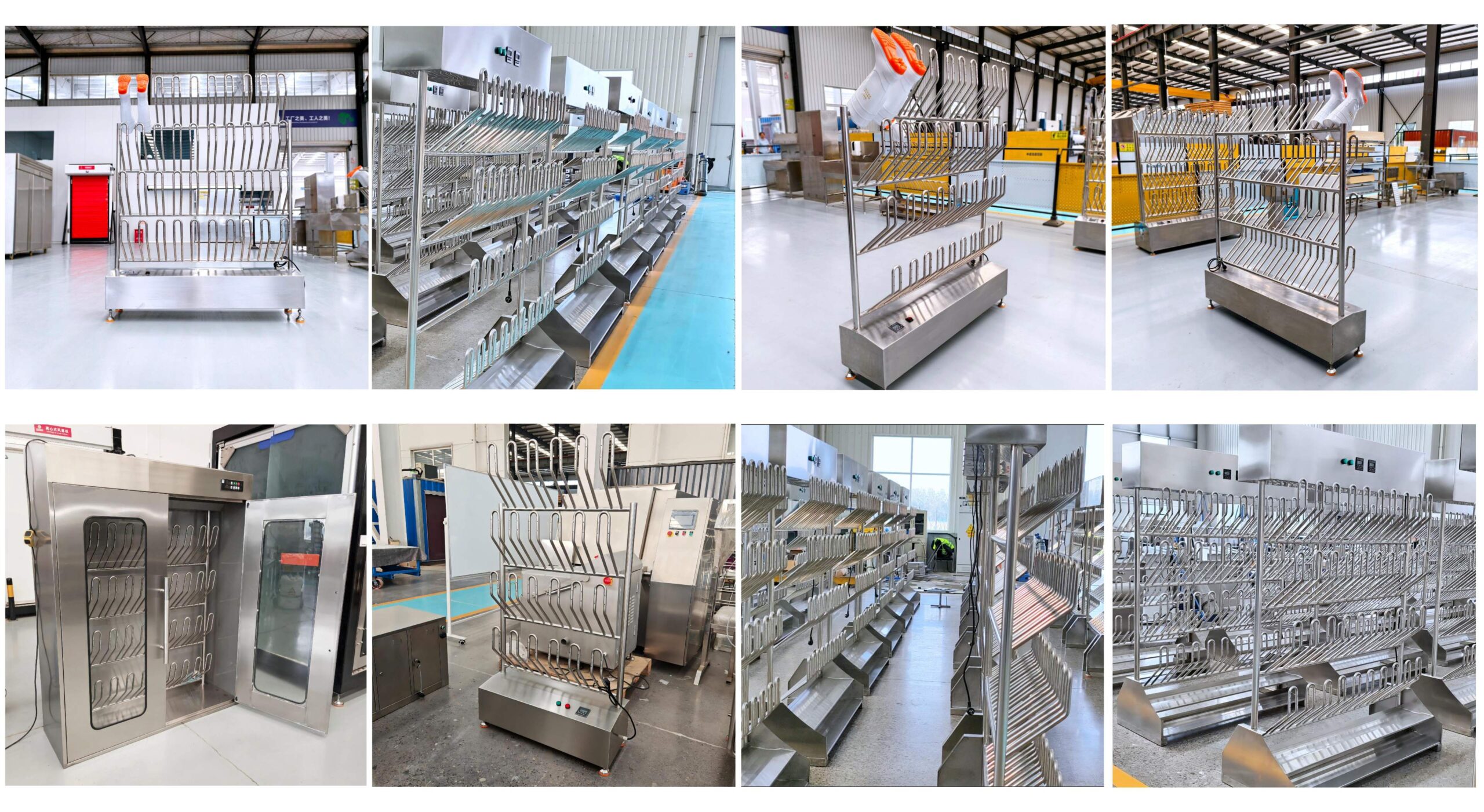 Industrial boot drying rack manufactured in Longreat workshop for food factory hygiene solutions
