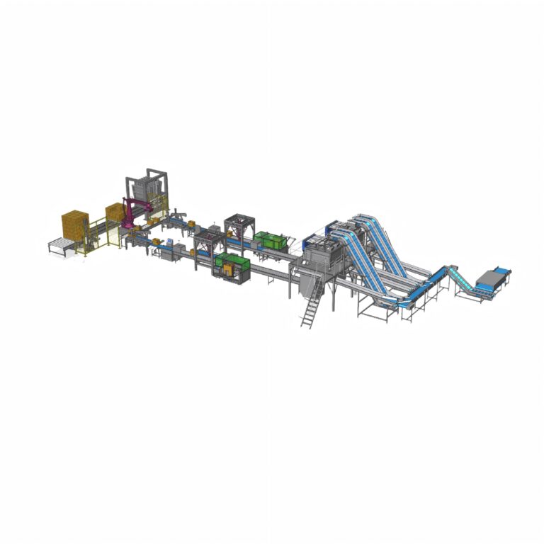 Robotic palletizing line with automated packaging system for food processing