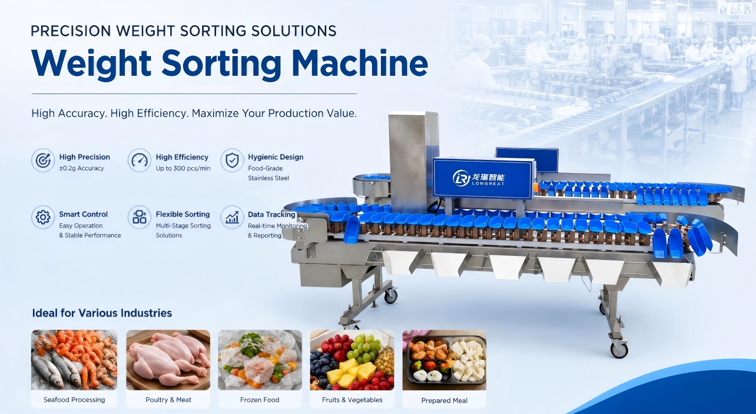 Rotary tray weight sorting machine with automatic weight grader system for food processing industry