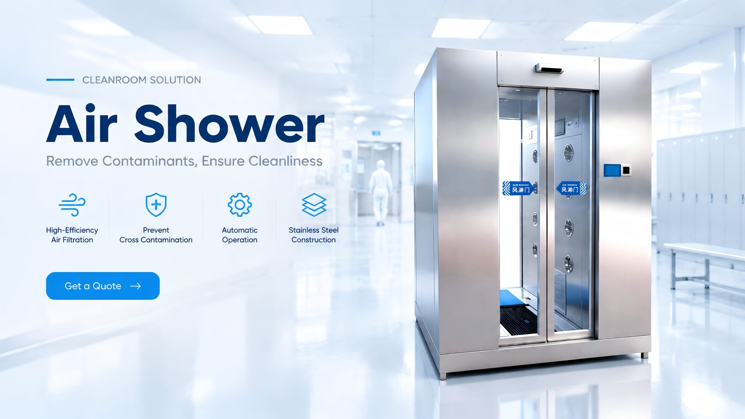 Stainless steel air shower room for food processing factories to improve personnel hygiene control before entering clean production areas