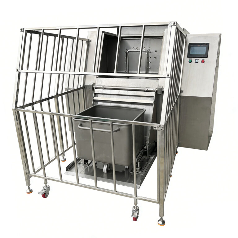 Automatic trolley washing machine for food processing
