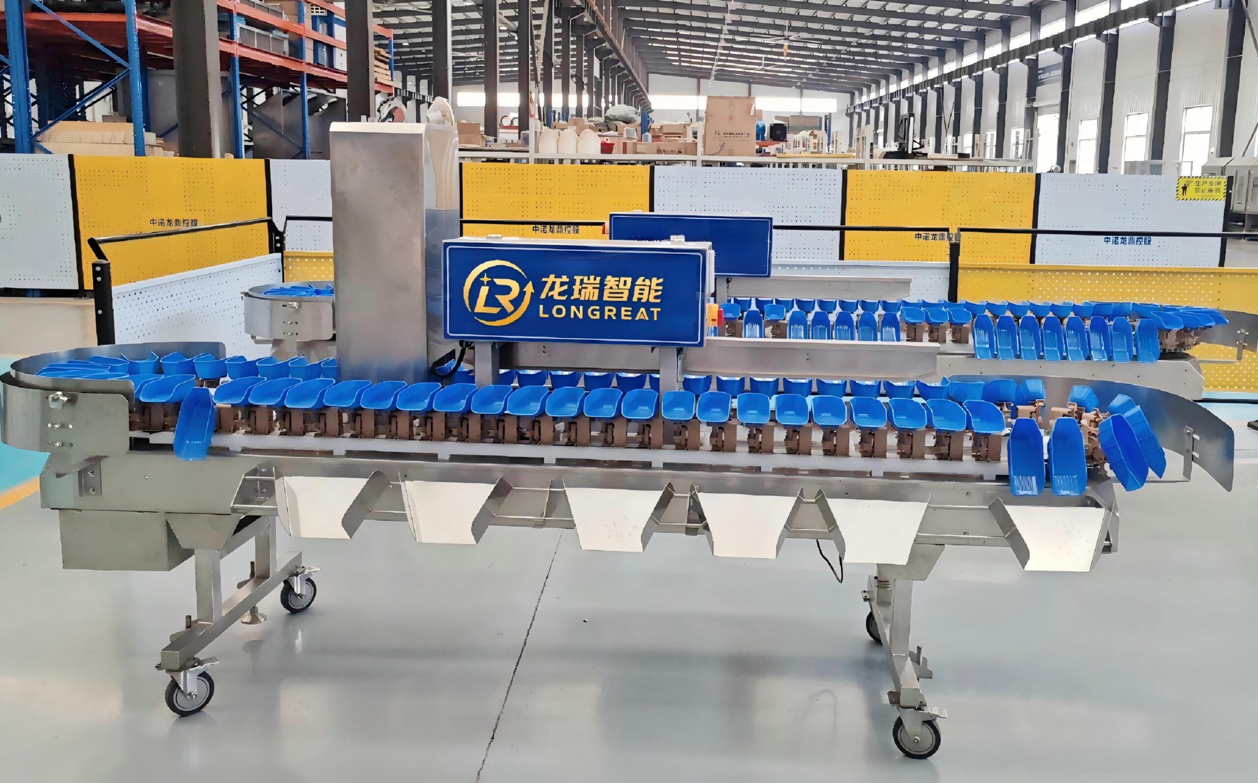 Vietnam seafood processing project with rotary tray weight sorting machines and stainless steel sorting platform